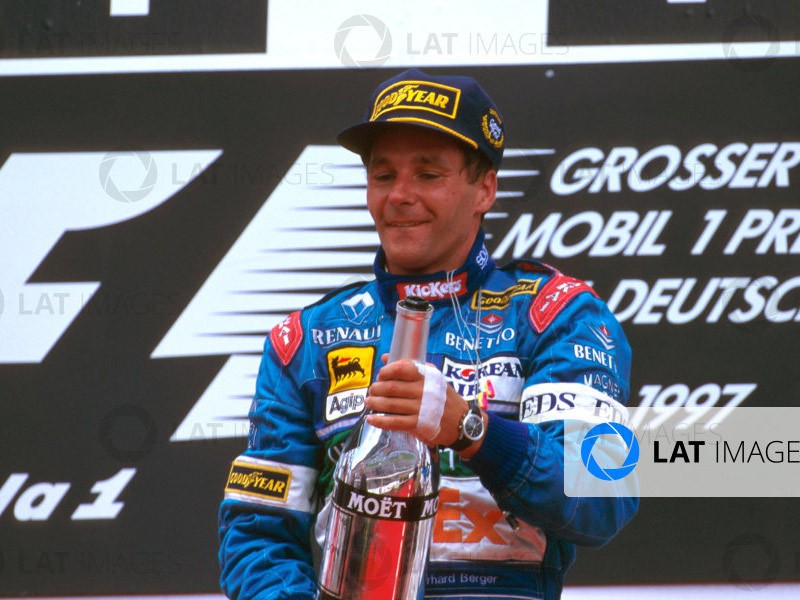 Gerhard Berger on the 1997 German Grand Prix podium