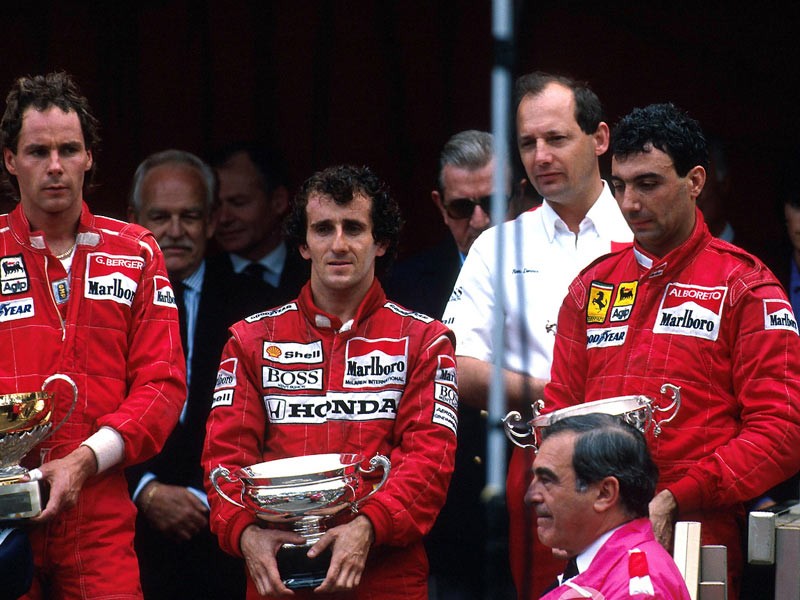 Michele Alboreto with Ayrton Senna & Alain Prost, Monaco 1988